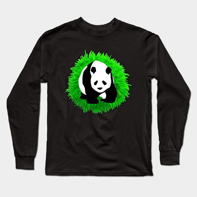 🐼 Cute Panda Illustration, Posed in front of a Bamboo Tree Long Sleeve T-Shirt by Pixoplanet